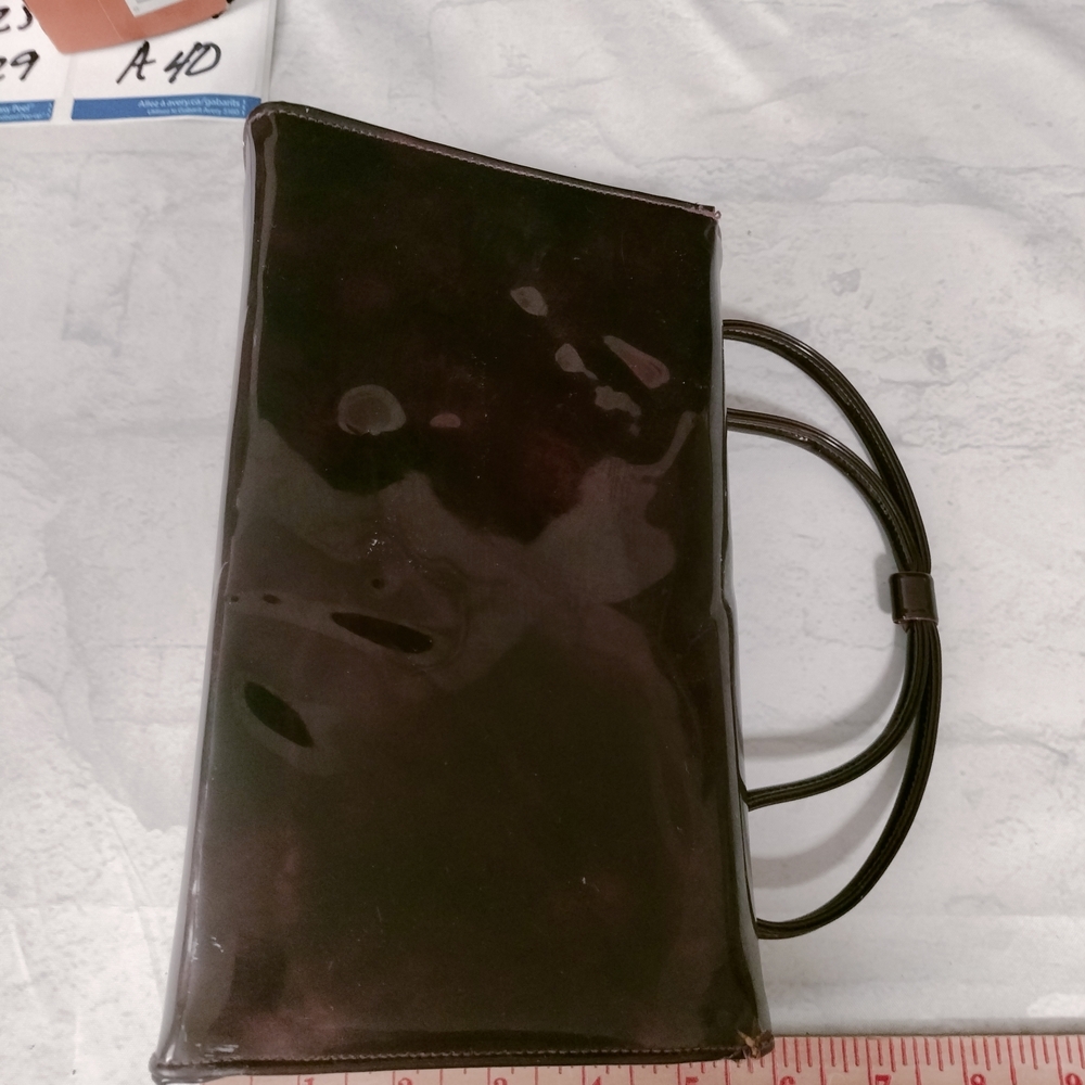 Vintage Style, Oxblood, Patent Faux Leather, Baguette Handbag Shoulder Bag Hard - Picture 10 of 10